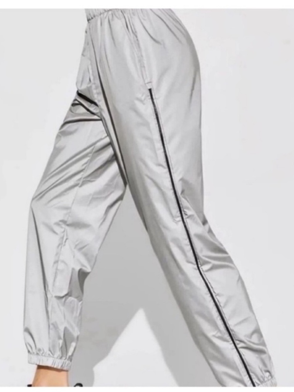 Carbon38 Silver Reflective Swishy Workout Yoga Running Zipper Pants size small